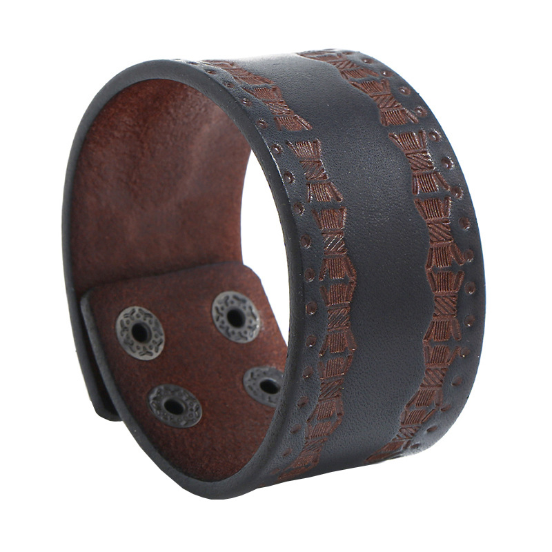 Ethnic Fashion Pk - Retro Brown Wide Cowhide Bracelet Punk