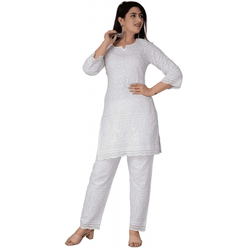Chikankari Cotton Indian Kurti - đánh giá và giá Salwar Kameez Set